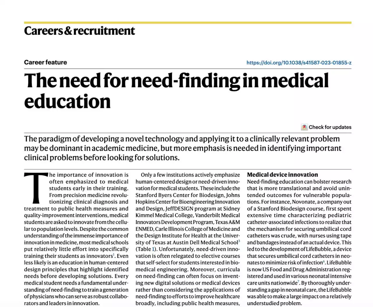 The need for need-finding in medical education - Nature Biotechnology