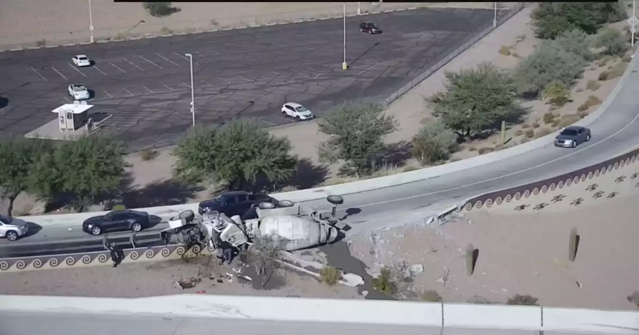 Rollover crash involving cement truck impacting traffic from Sky Harbor airport