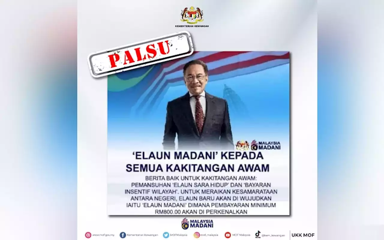 Poster ‘Elaun Madani’ untuk penjawat awam palsu, kata Kementerian Kewangan