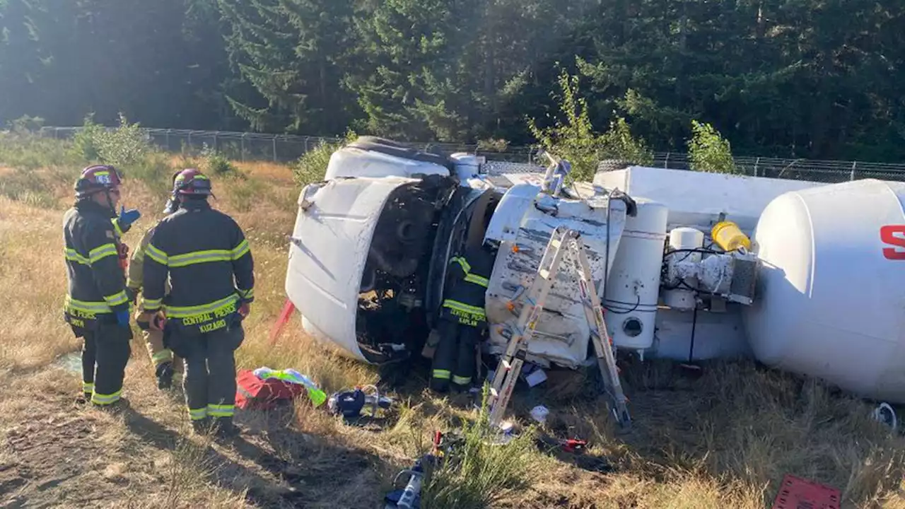 Driver injured in cement truck rollover in Spanaway