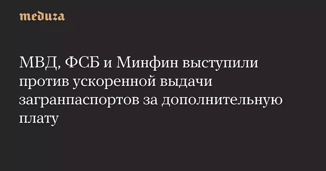 МВД, ФСБ и Минфин выступили против ускоренной выдачи загранпаспортов за дополнительную плату — Meduza