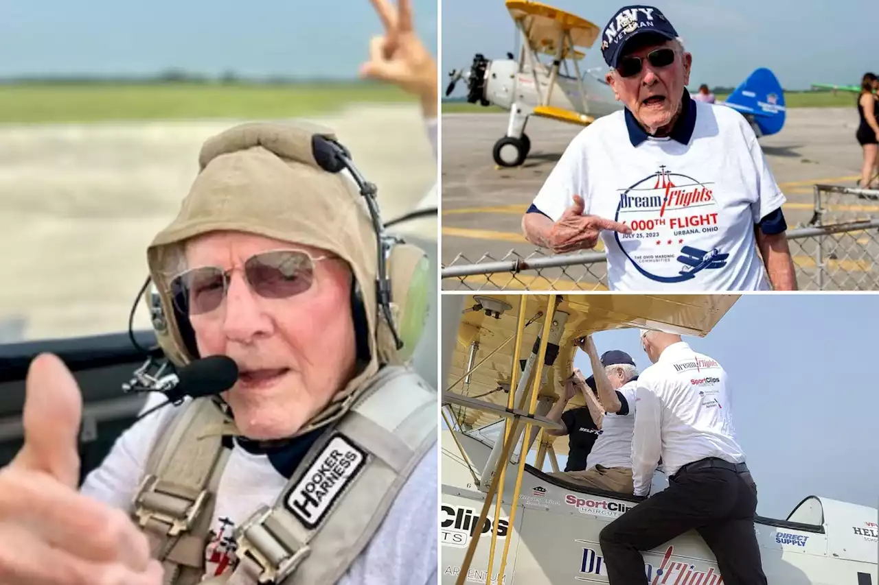 Navy veteran airman, 100, flies again on vintage World War II pilot-training biplane