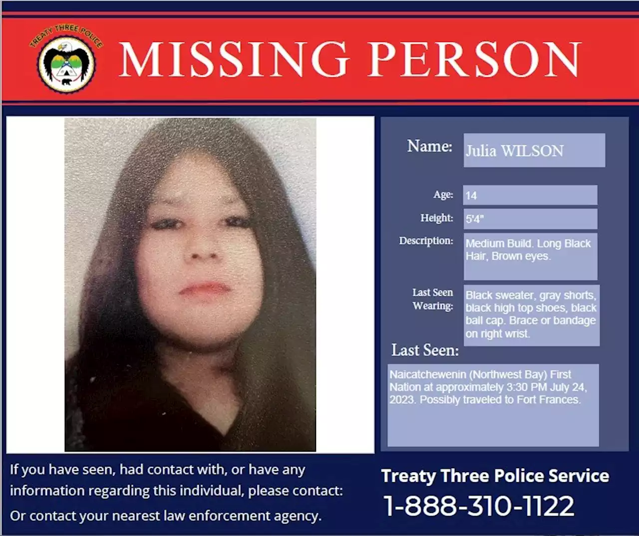 Treaty Three Police searching for missing 14-year-old