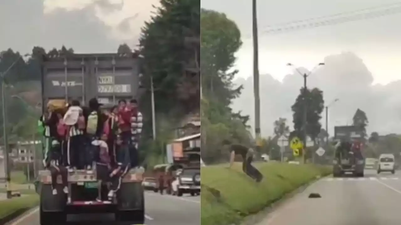 Video: 11 jóvenes viajaron colgados de un camión en la autopista Medellín - Bogotá