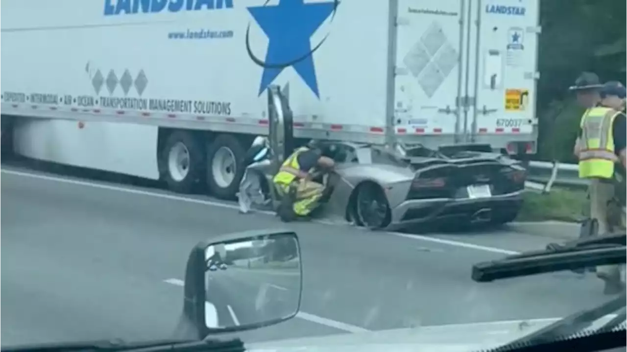 A Driver Wedged a Lamborghini Aventador Under a Semi Truck and Managed to Walk Away