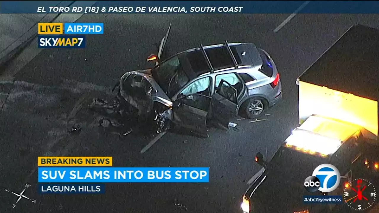 4 injured after wrong-way driver crashes into bus stop in Laguna Hills