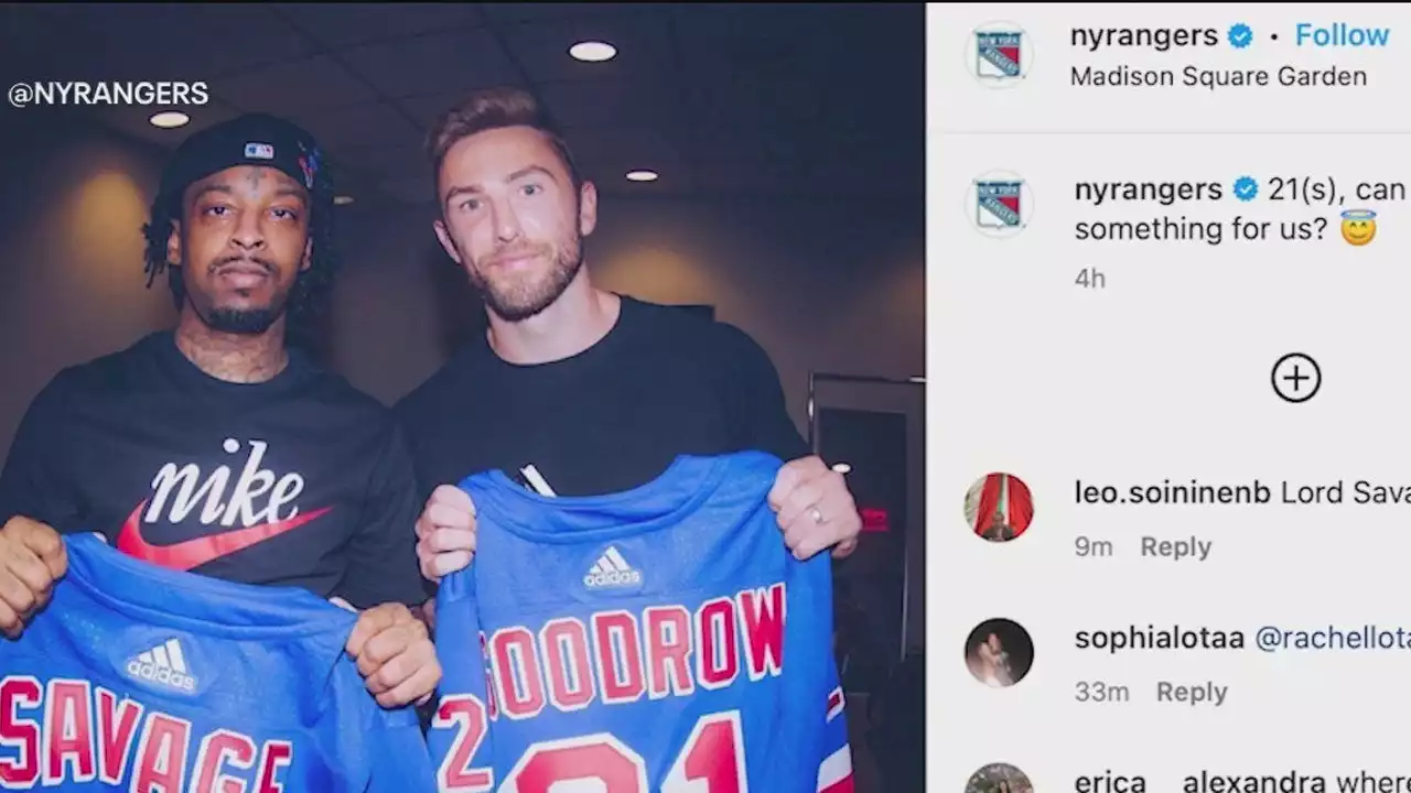 New York Rangers present 21 Savage with custom jersey