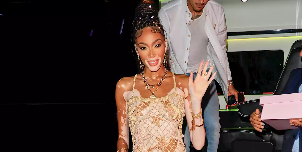 Winnie Harlow Looks Incredible in a See-Through Fishnet Dress & Ocean-Themed Accessories