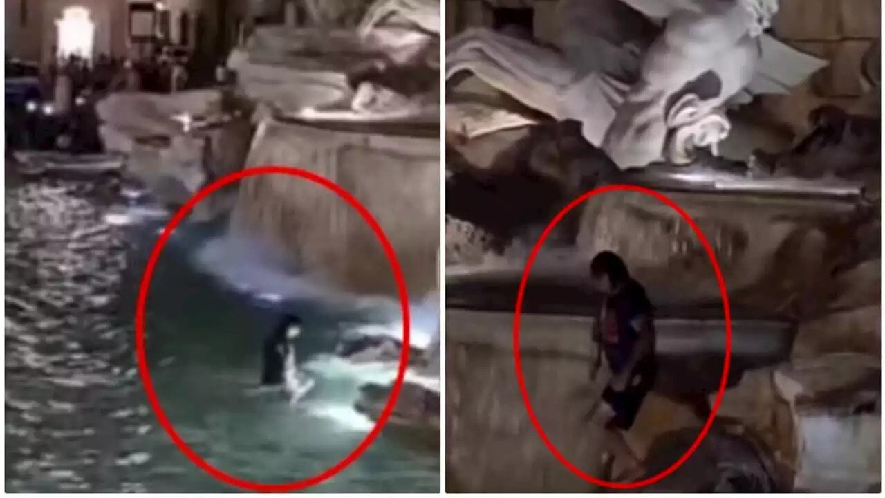 Si arrampica e si tuffa nella Fontana di Trevi tra gli applausi della gente