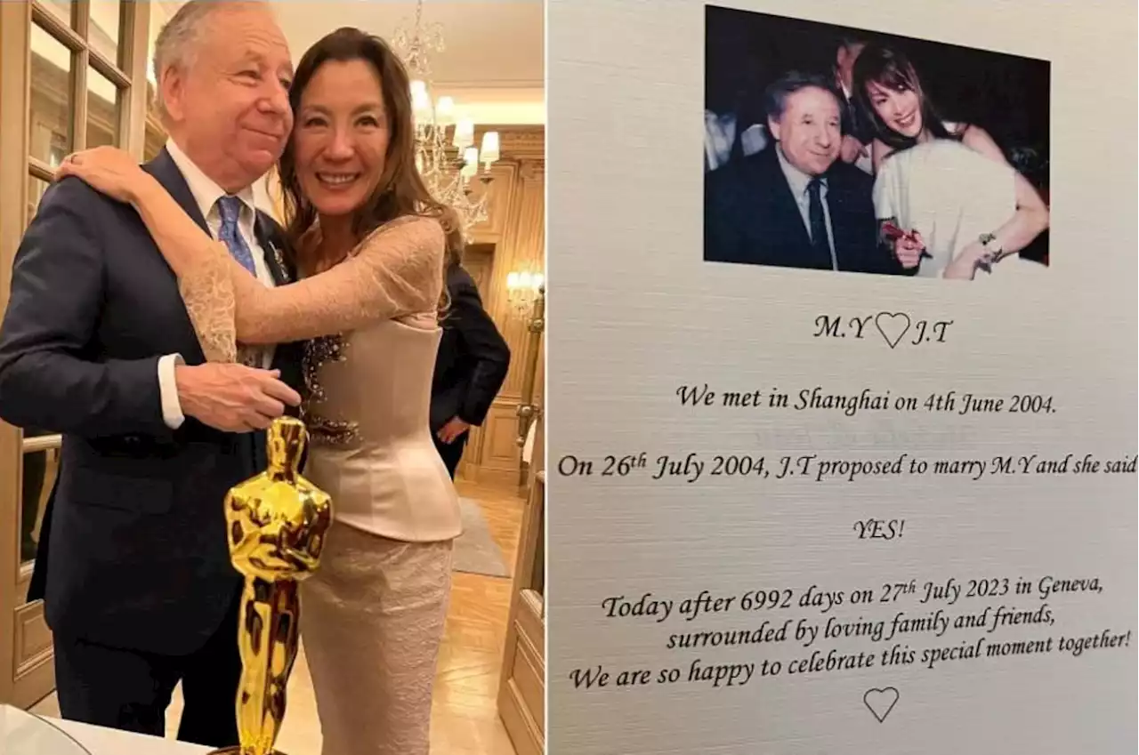 Oscar-winning actress Michelle Yeoh and fiance Jean Todt wed after 19 years