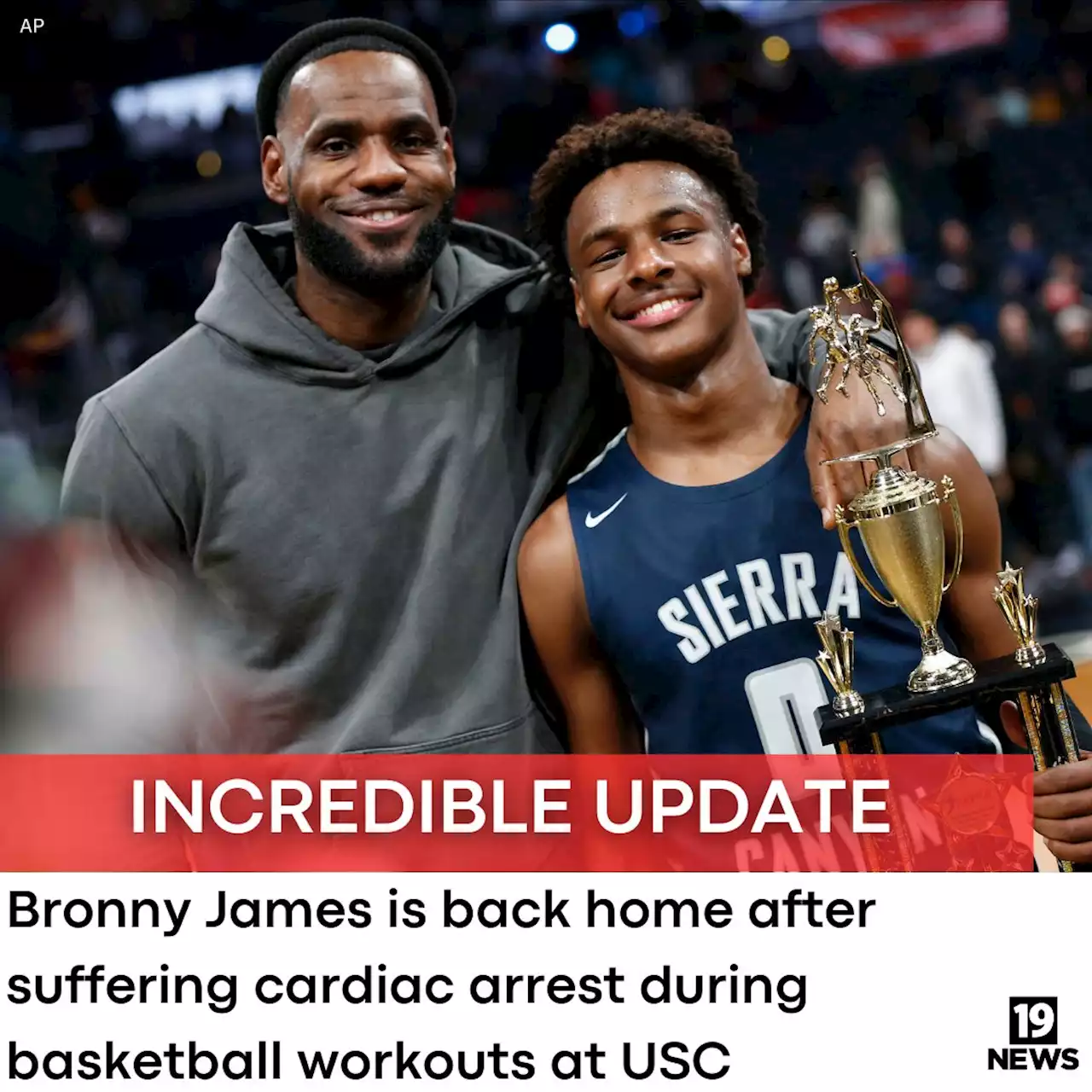 Bronny James is back home after suffering cardiac arrest earlier this week