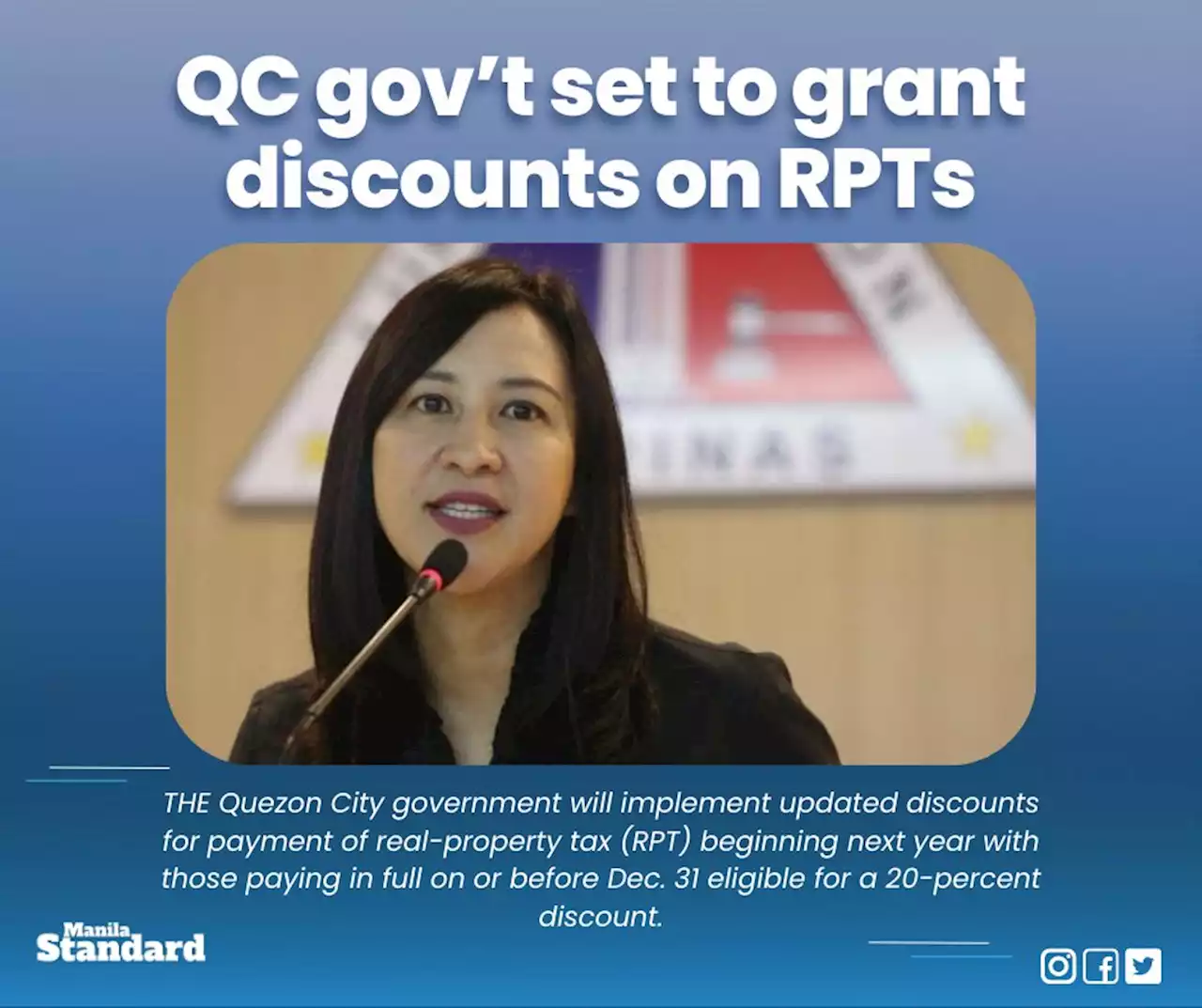 QC gov’t set to grant discounts on RPTs
