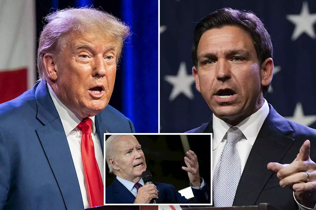 DeSantis, Trump appear at same Iowa GOP event, both blast Biden