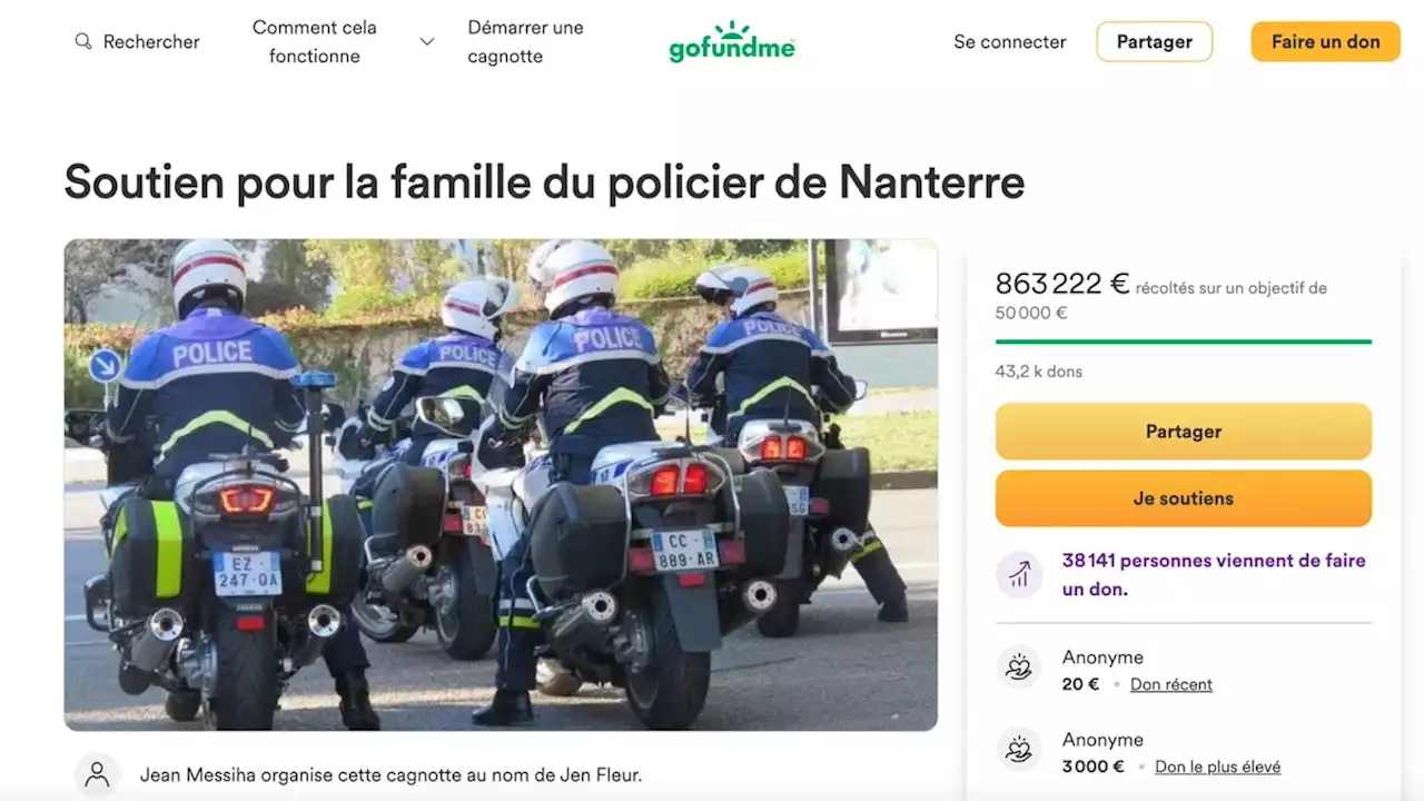 Nanterre: GoFundMe assure que la cagnotte de soutien au policier est 'conforme' à ses règles