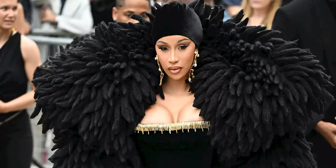 Cardi B Is Striking in a Huge Feathered Cape and Velvet Gown