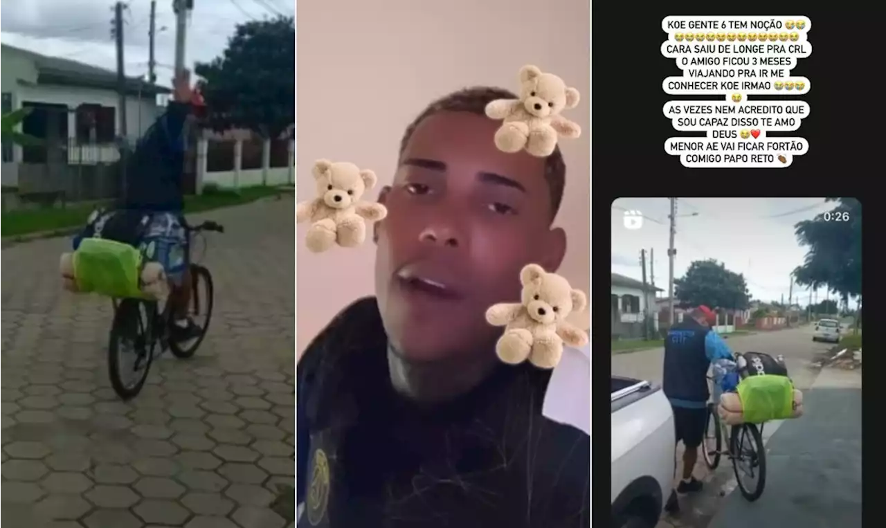 Fã do MC Poze do Rodo pedala do RS ao Rio para conhecer cantor: 'Mão está formigando'