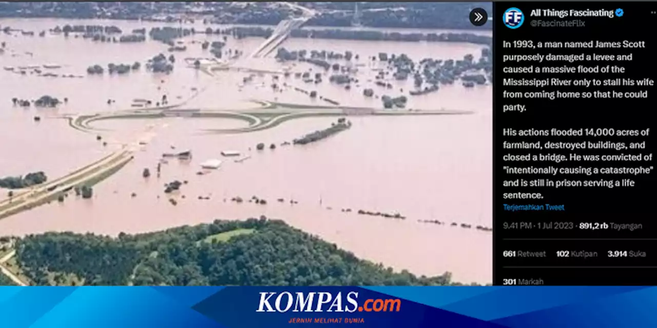 Ingin Berpesta, Pria Mississippi Diduga Rusak Tanggul Sungai untuk Cegah Istri Pulang ke Rumah