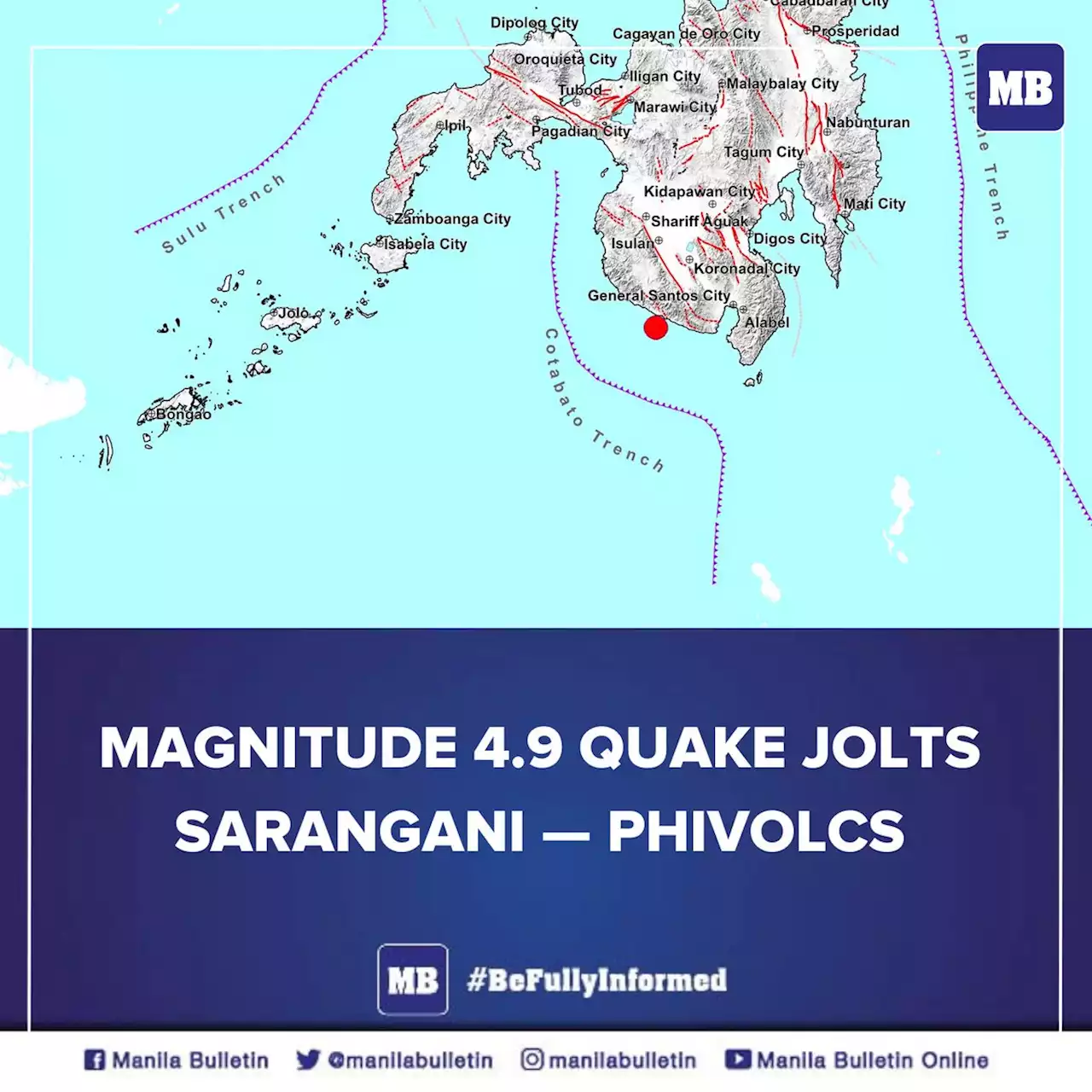 Magnitude 4.9 quake jolts Sarangani — Phivolcs