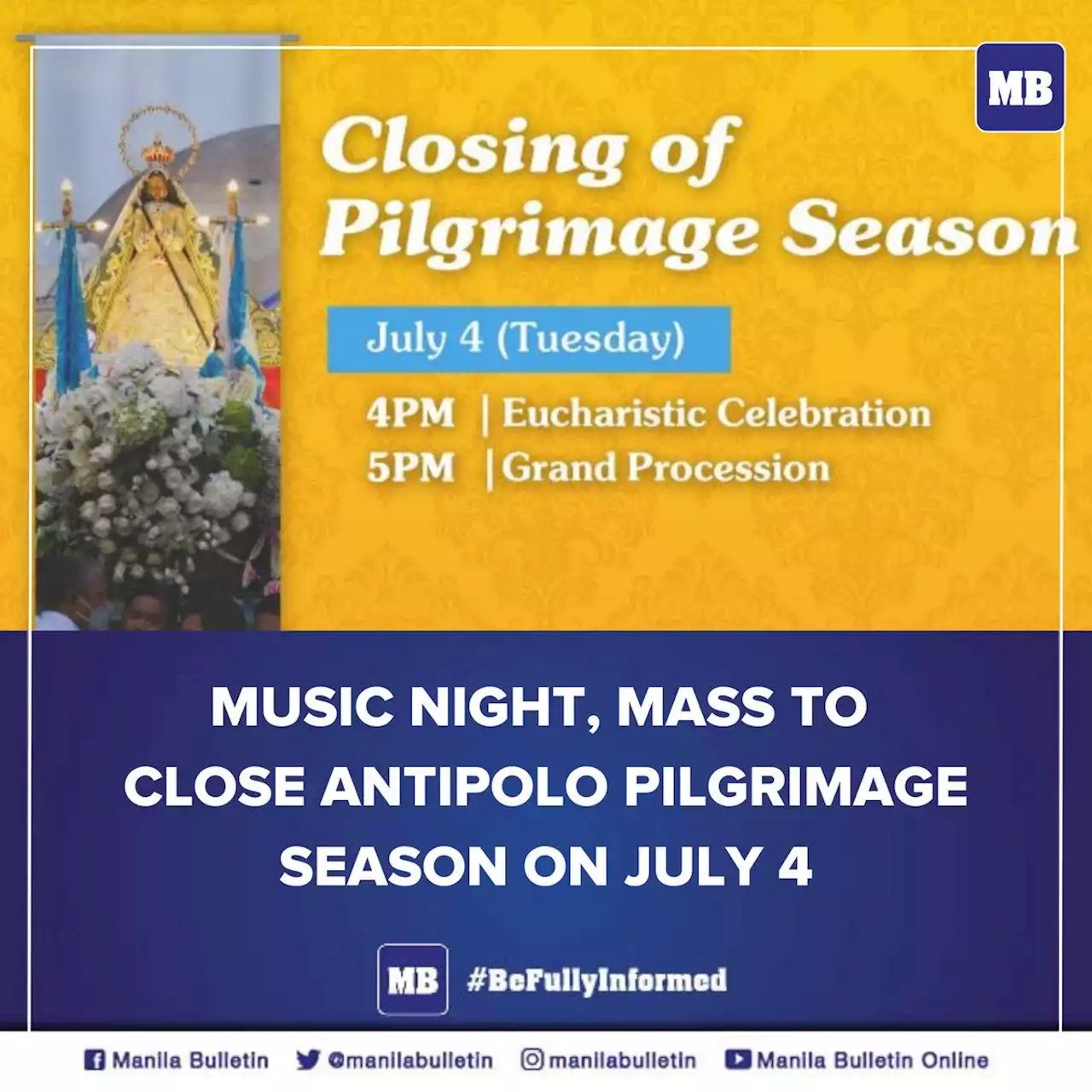 Concert, Mass to close Antipolo pilgrimage season on July 4