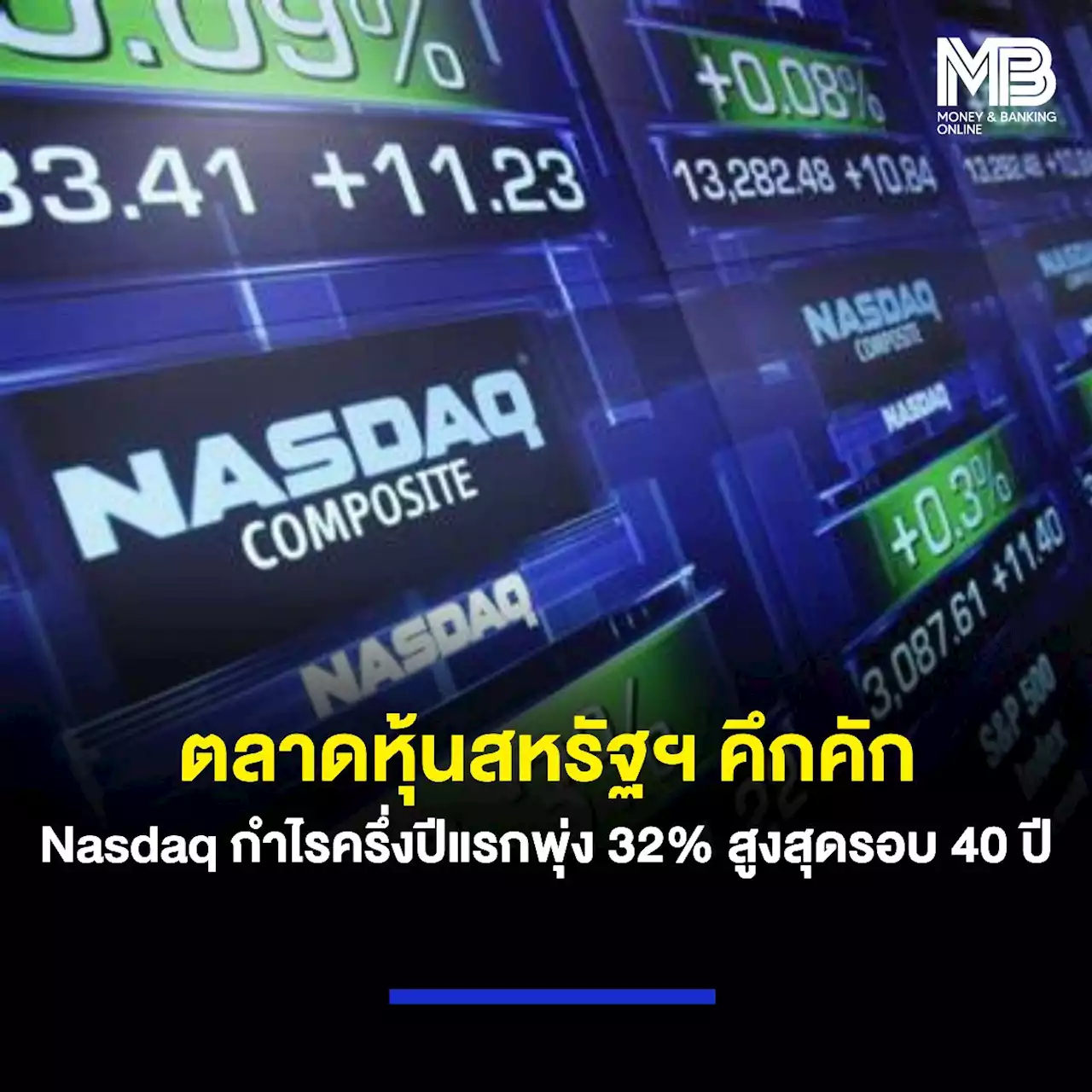 ตลาดหุ้นสหรัฐฯ คึกคัก Nasdaq กำไรครึ่งปีแรกพุ่ง 32% สูงสุดรอบ 40 ปี ดัชนี S&P500 เพิ่มขึ้น 16%