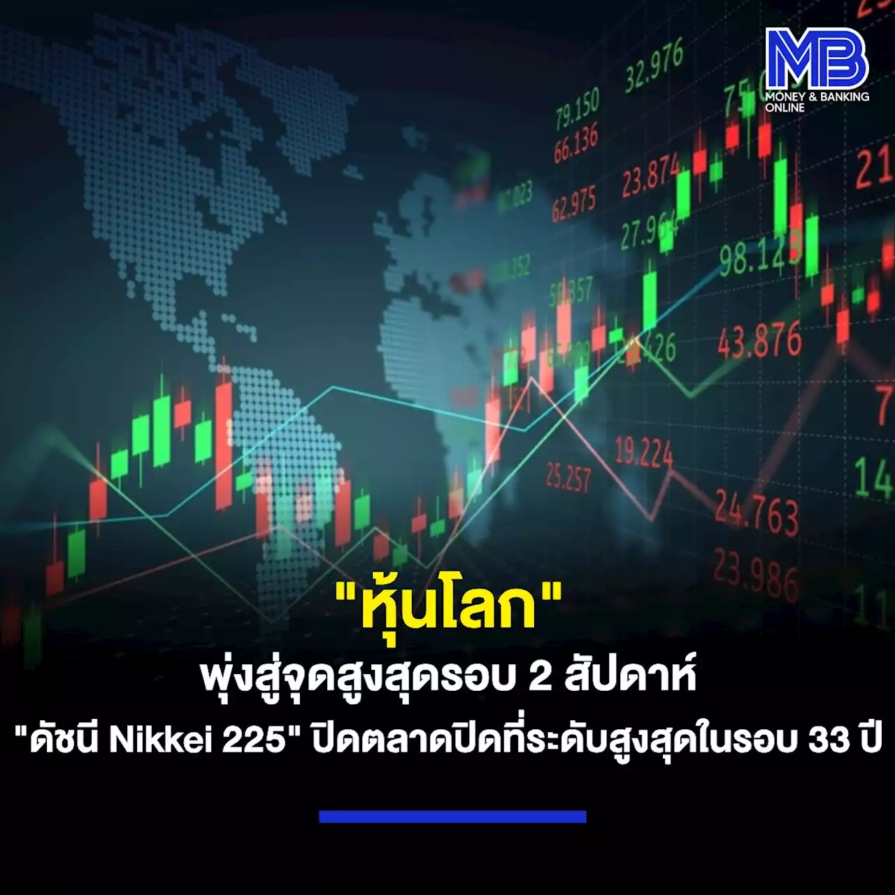 “หุ้นโลก” พุ่งสู่จุดสูงสุดรอบ 2 สัปดาห์ “ดัชนี Nikkei 225” ปิดตลาดปิดที่ระดับสูงสุดในรอบ 33 ปี แรงหนุนเงินเฟ้อชะลอตัว