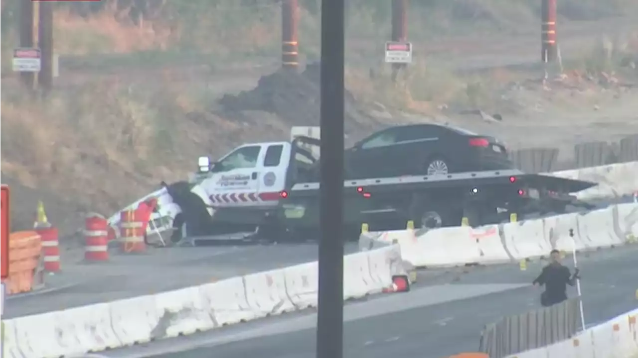 One killed in flatbed tow truck and minivan crash on 71 Freeway in Pomona