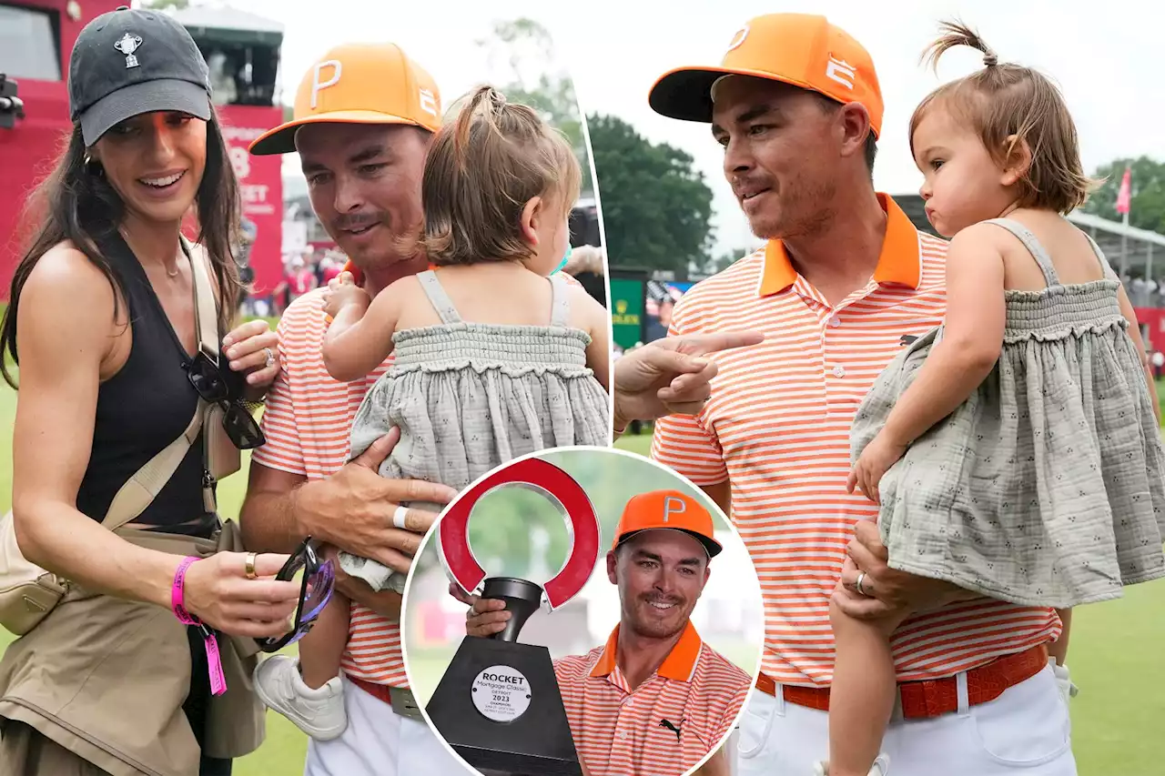 Rickie Fowler has heartwarming moment with wife Allison Stokke, daughter Maya after Rocket Mortgage Classic win