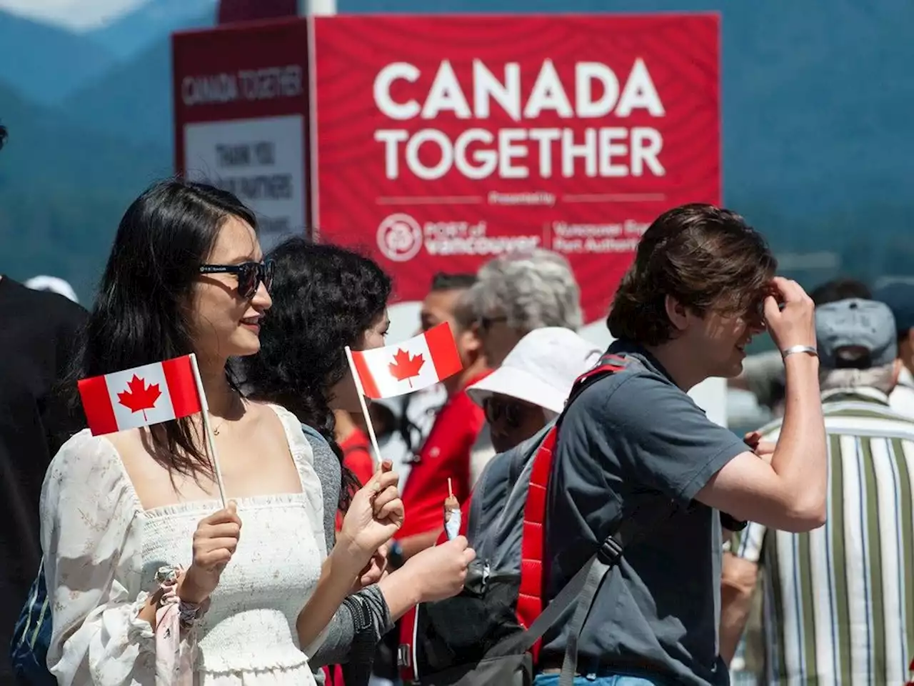 A sea of red and white proudly on display at Canada Day celebrations at Canada Place