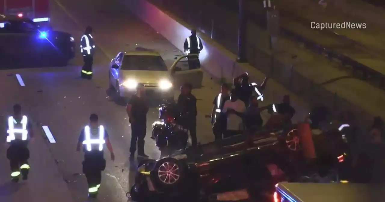 Car crashes, flips over on Eisenhower Expressway at Central Park Avenue