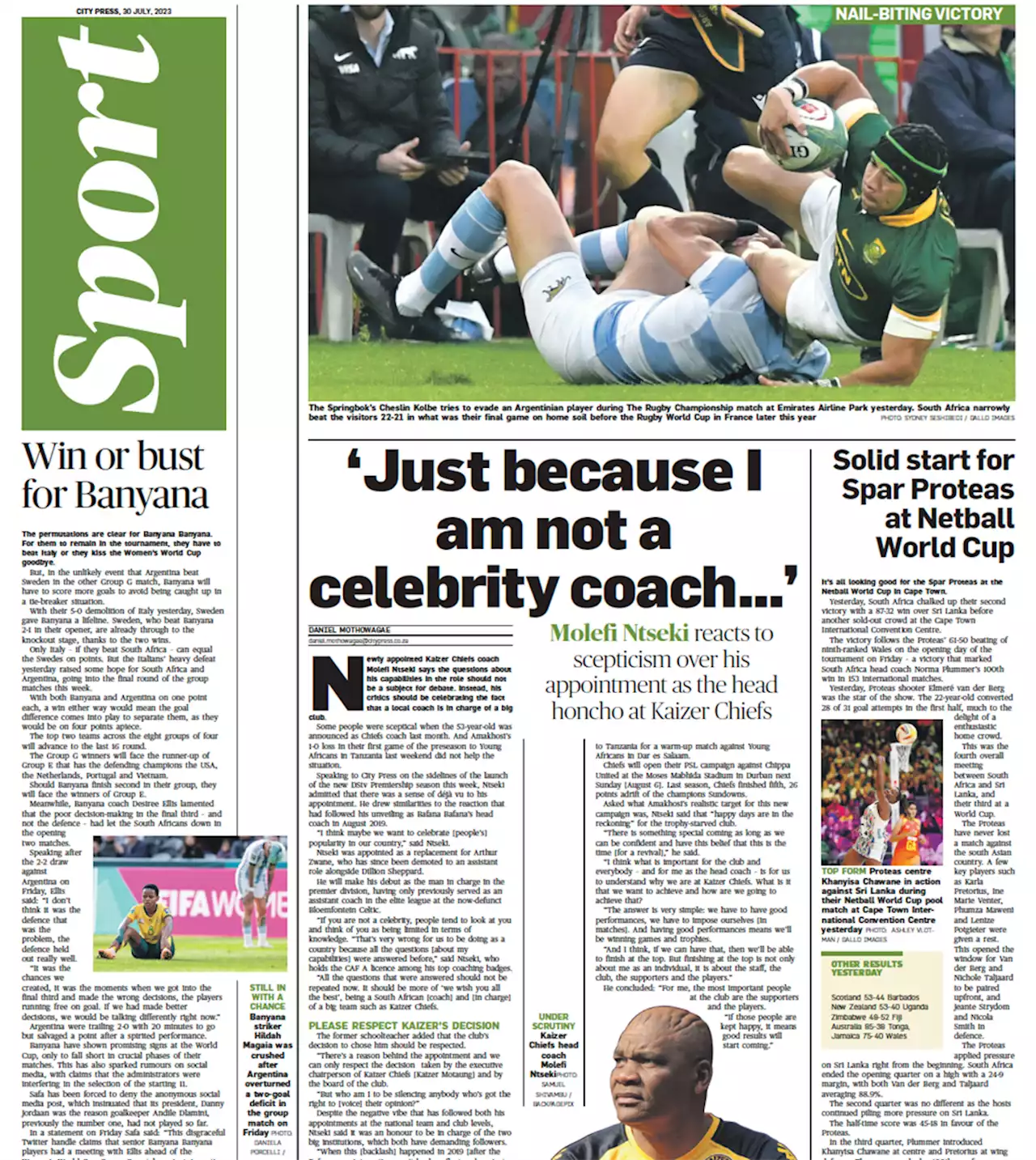 What’s in City Press Sport: Chiefs new coach addresses the noise | Banyana loses points from the bench | City Press