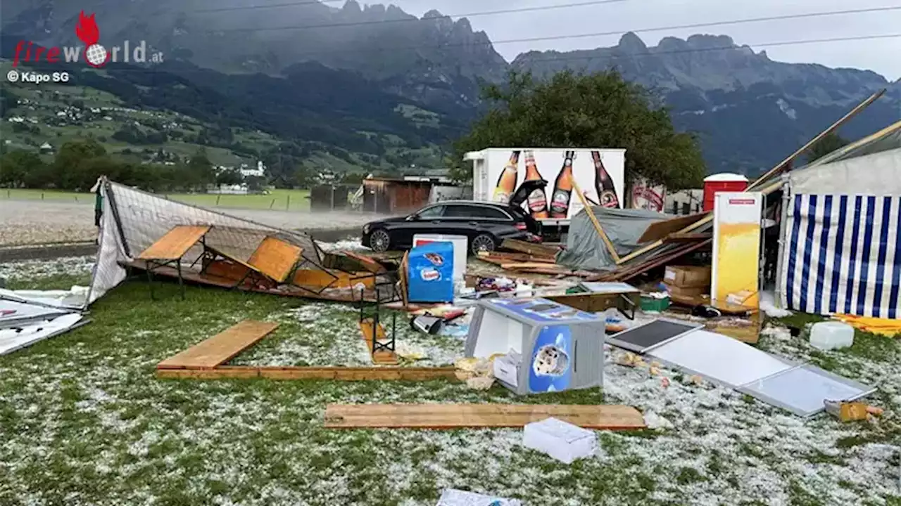 Schweiz: Starkes Unwetter über Festgelände in Grabs → fünf Verletzte am 29. Juli 2023