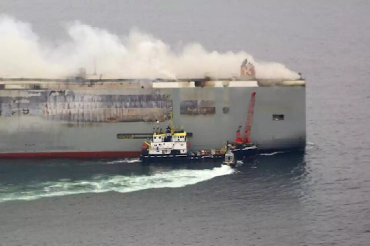 Fire on car carrier ablaze off Dutch coast now less intense