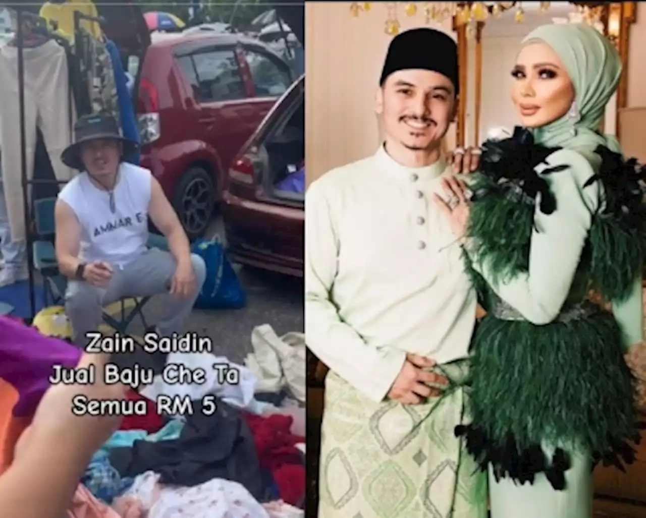 Malaysian actor Zain Saidin goes viral for selling clothes of actress wife Rozita Che Wan from as low as RM5 at car boot sale (VIDEO)