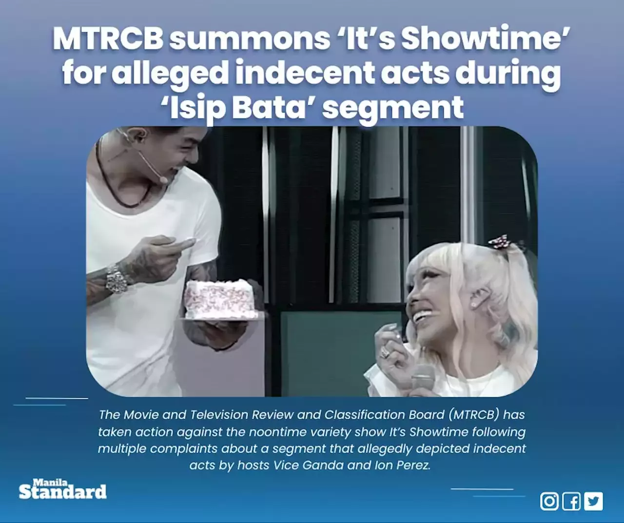 It's Showtime' summoned by MTRCB over 'alleged indecent acts' by