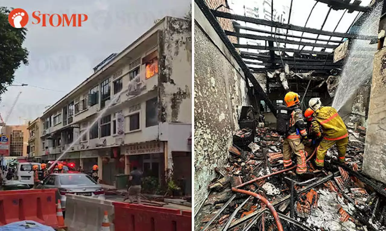 Raging fire burns through roof of shophouse unit in Geylang, 30 people evacuated