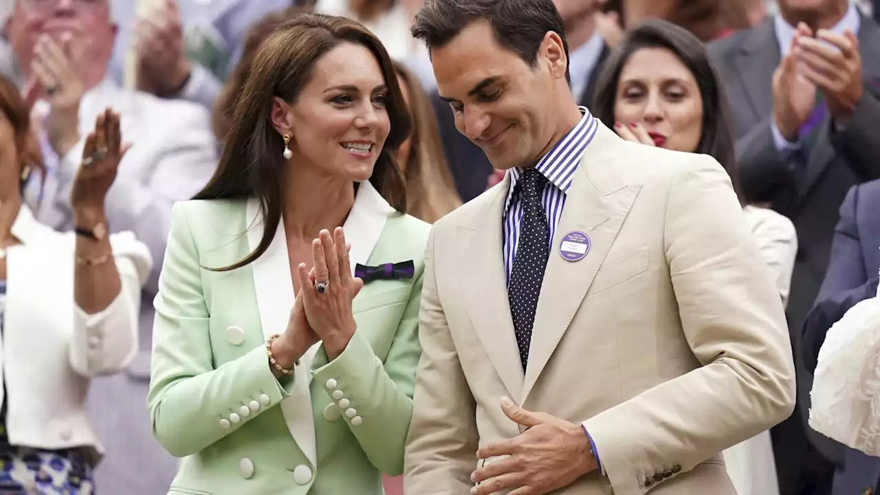 Princess Kate takes her seat in Royal Box at Wimbledon, right next to Roger Federer