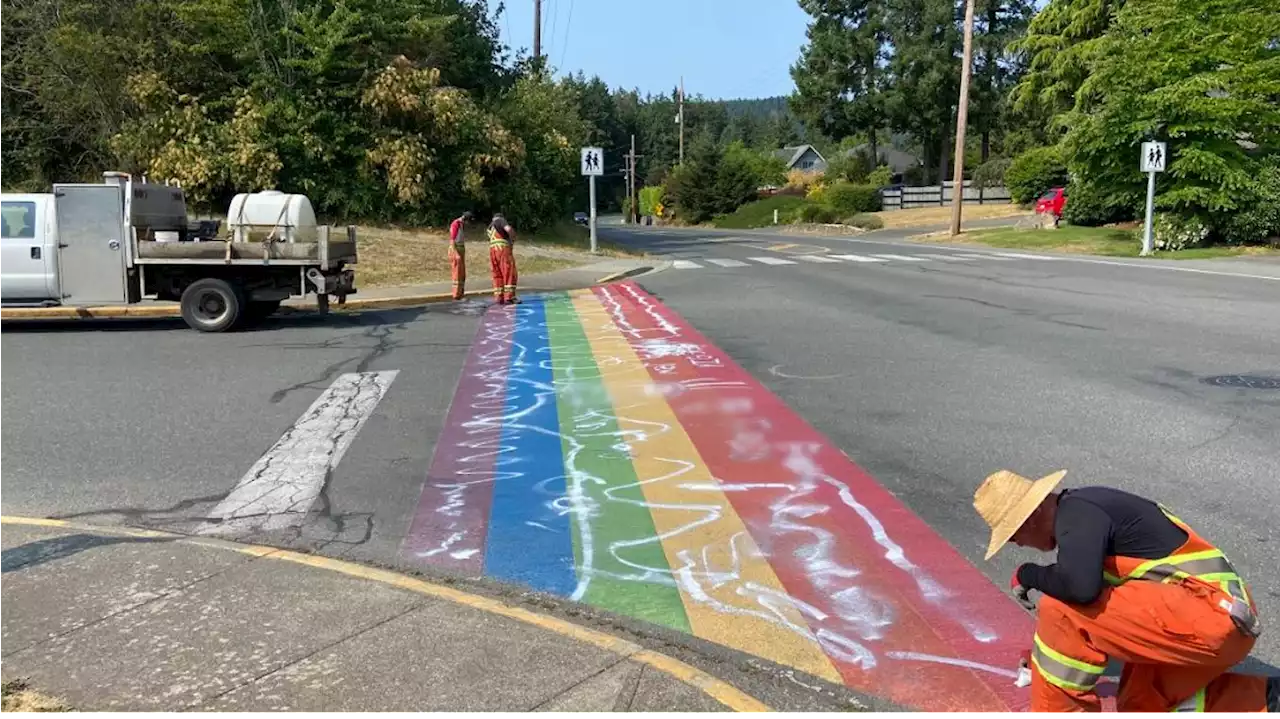 'Disheartening': Vandals target Pride crosswalk in Brentwood Bay