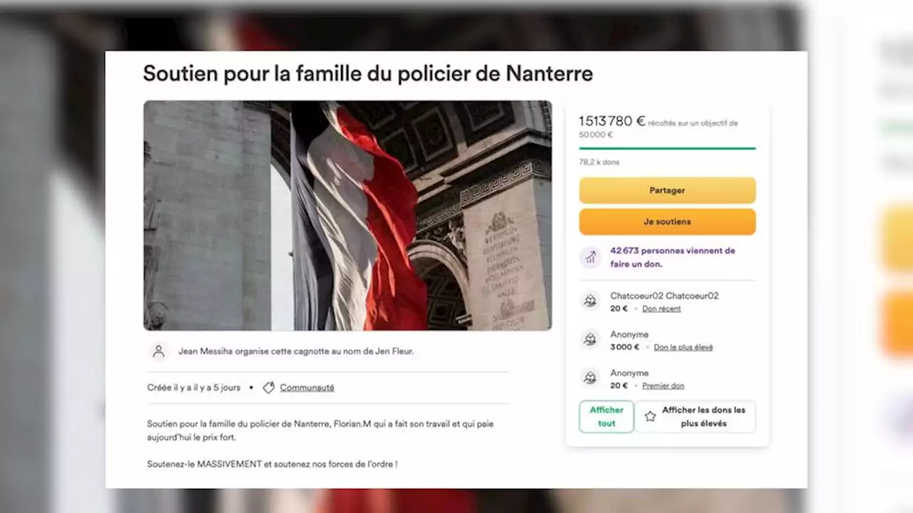 Mort de Nahel : la cagnotte polémique pour la famille du policier va fermer ce mardi soir