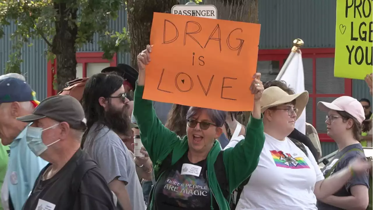 Dozens rally in support of Vancouver theatre on day 1 of drag summer camp for youth