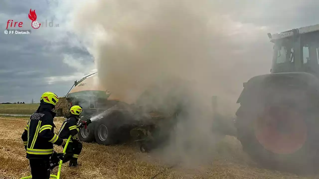 Oö: Strohpresse brennt auf Feld bei Dietach / Steyr gleich drei Mal in Folge