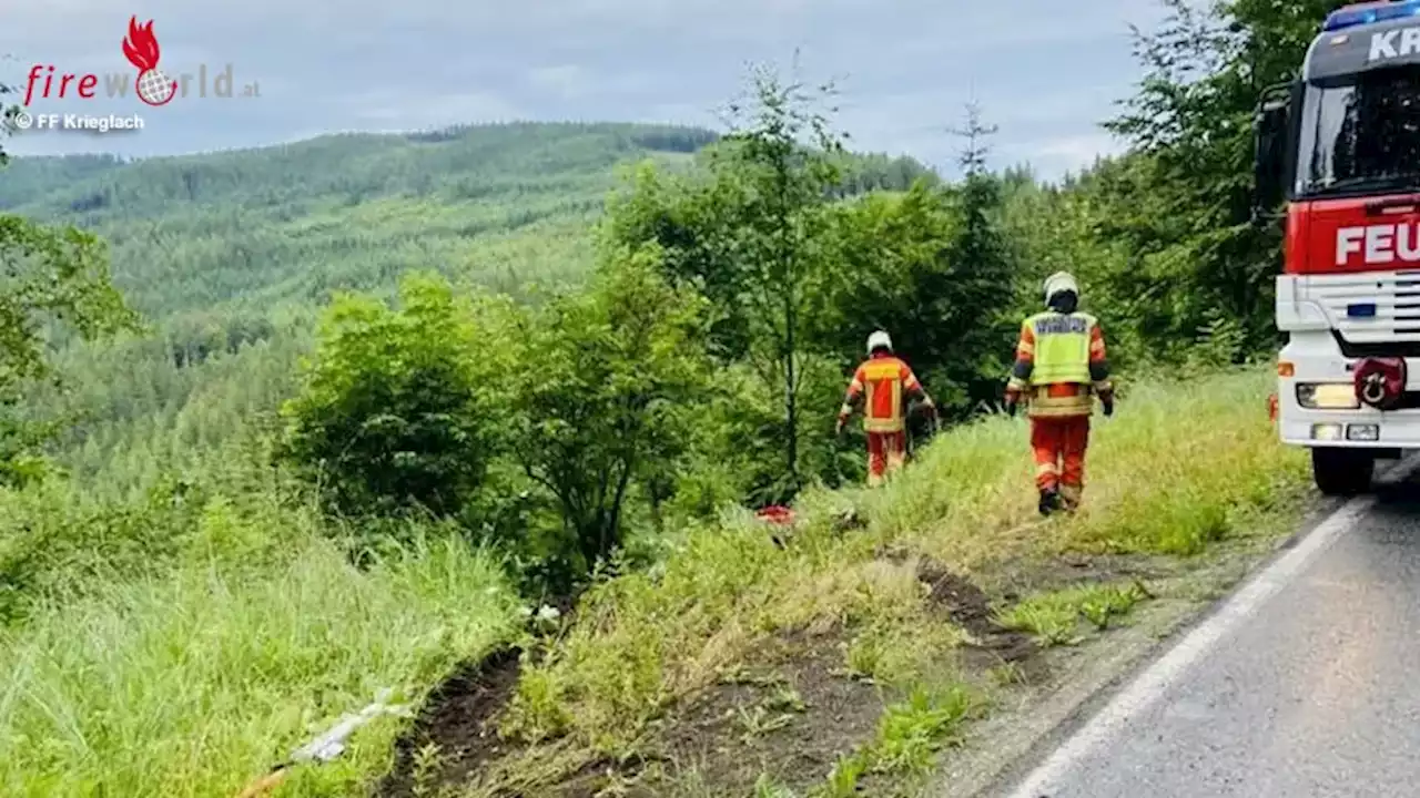 Stmk: Mit Pkw bei Krieglach in Böschungs-Waldstück gelandet