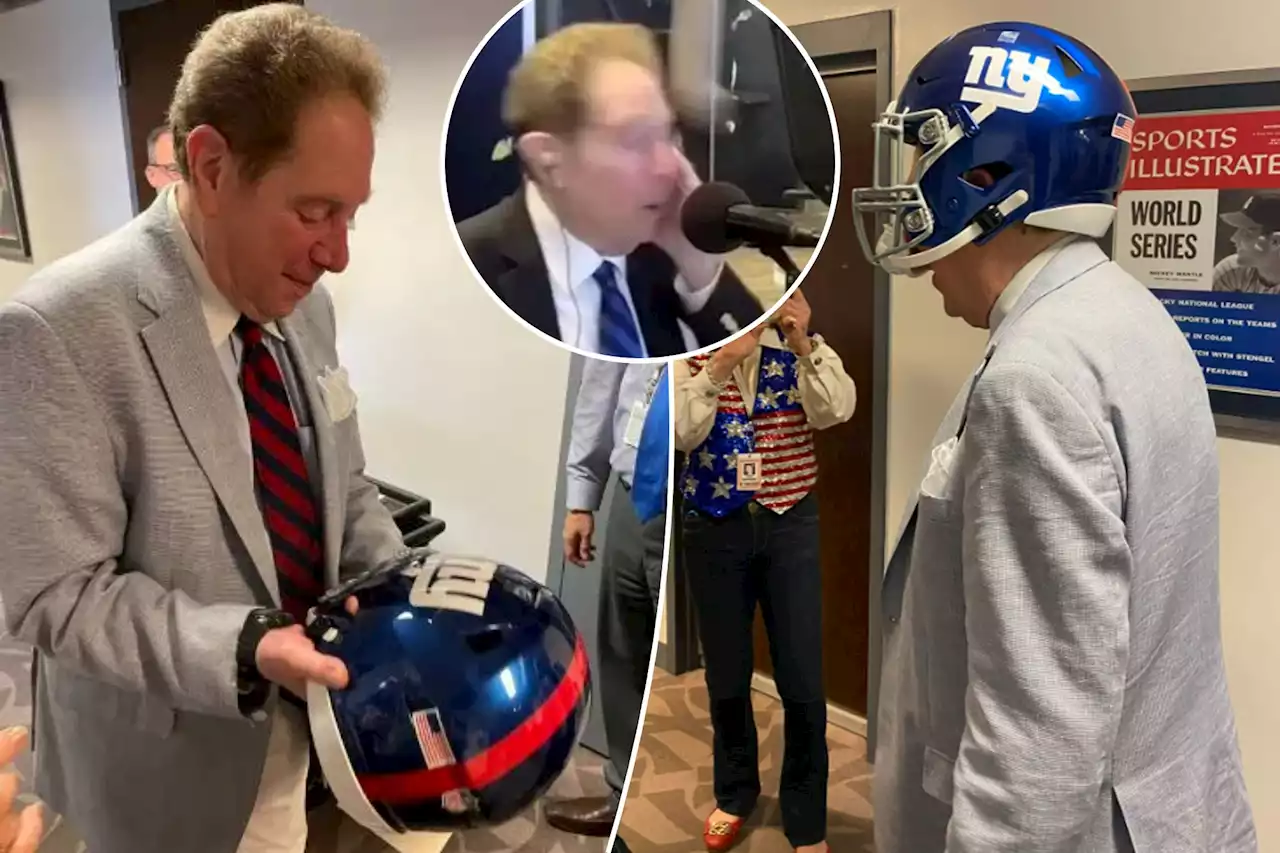 Giants gift Yankees voice John Sterling football helmet for 85th birthday after foul ball struck him