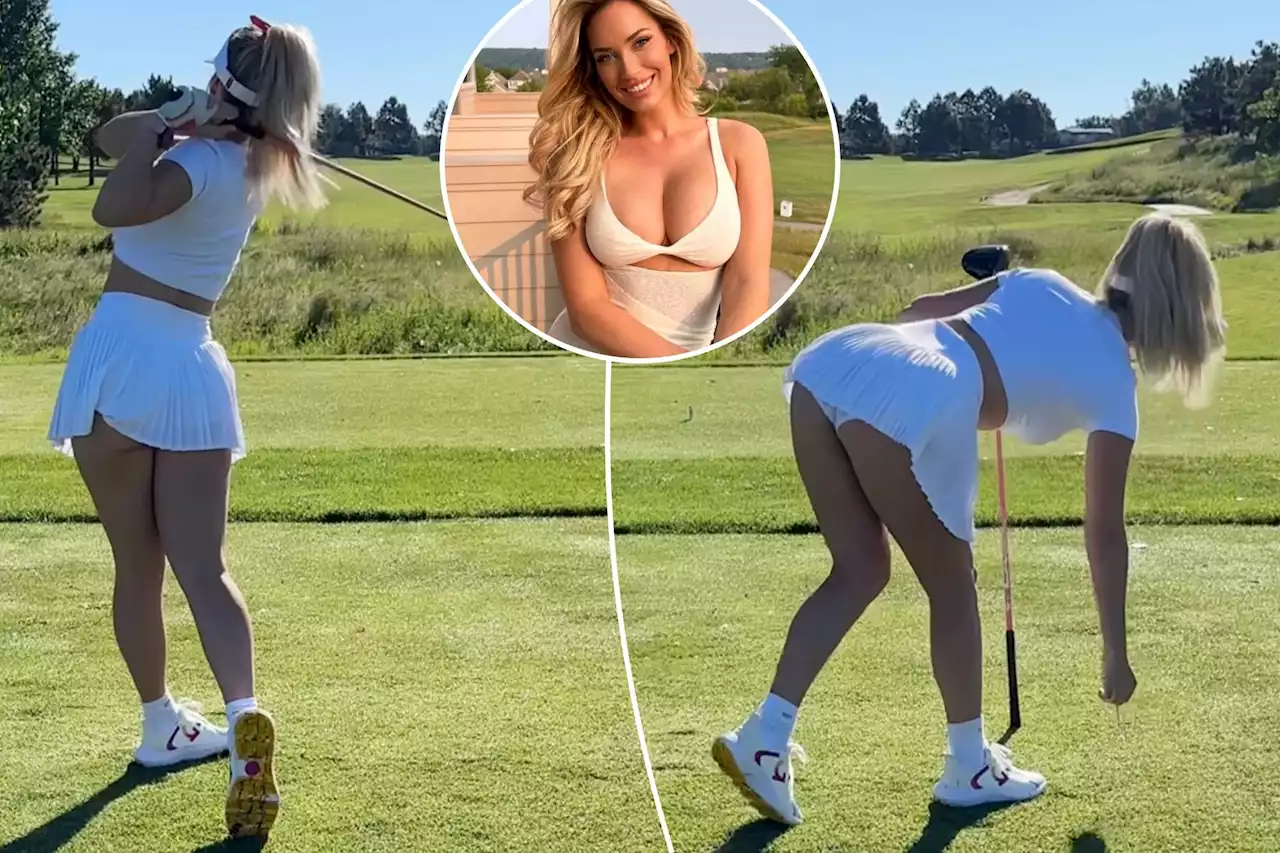 Paige Spiranac models revealing mini skirt during morning golf session: ‘Cheeky’ swing