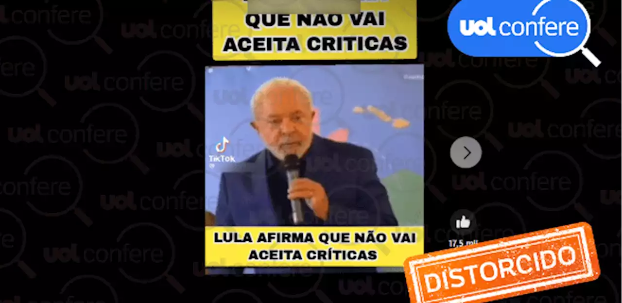 É falso que Lula disse no Foro de SP que 'está proibido' criticá-lo