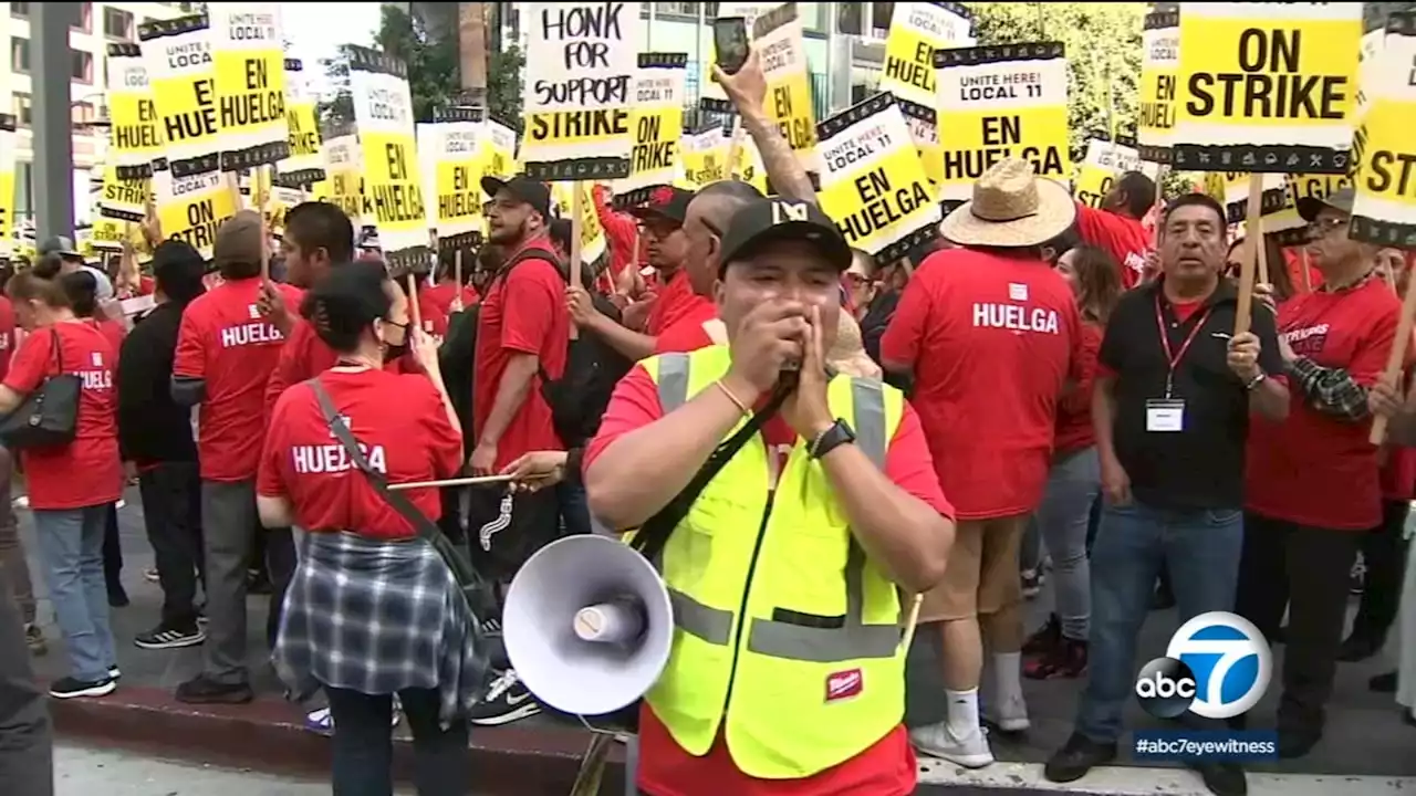 Striking SoCal hotel workers march in downtown LA, continue demand for better pay and benefits