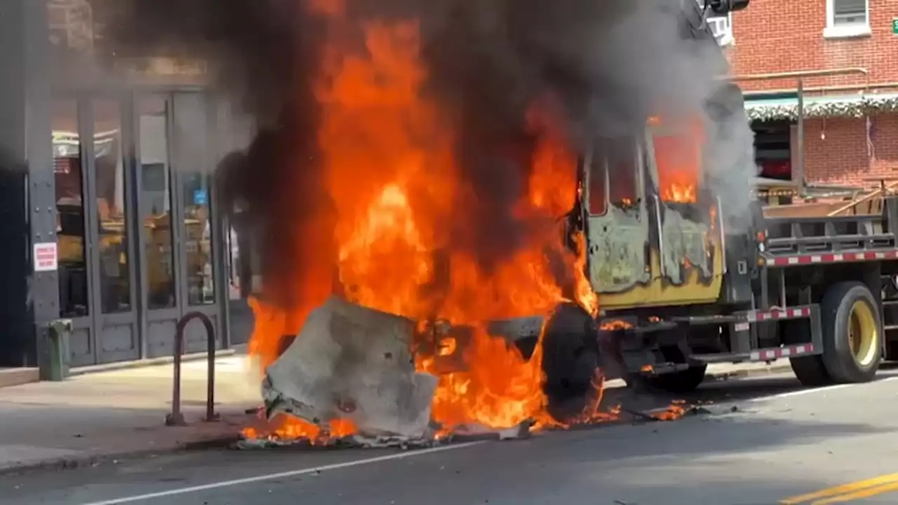 Department of Transportation truck bursts into flames in Long Island City