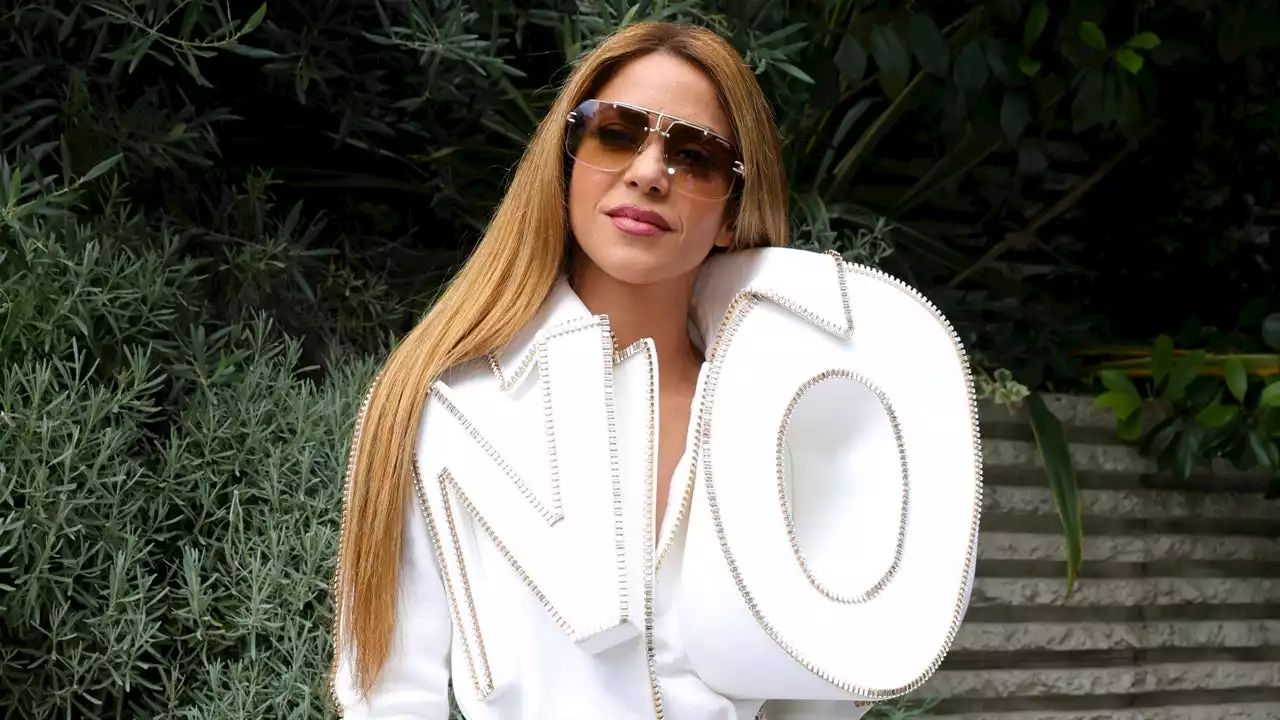 Shakira Wears a Giant 'NO' Jacket to Paris Fashion Week