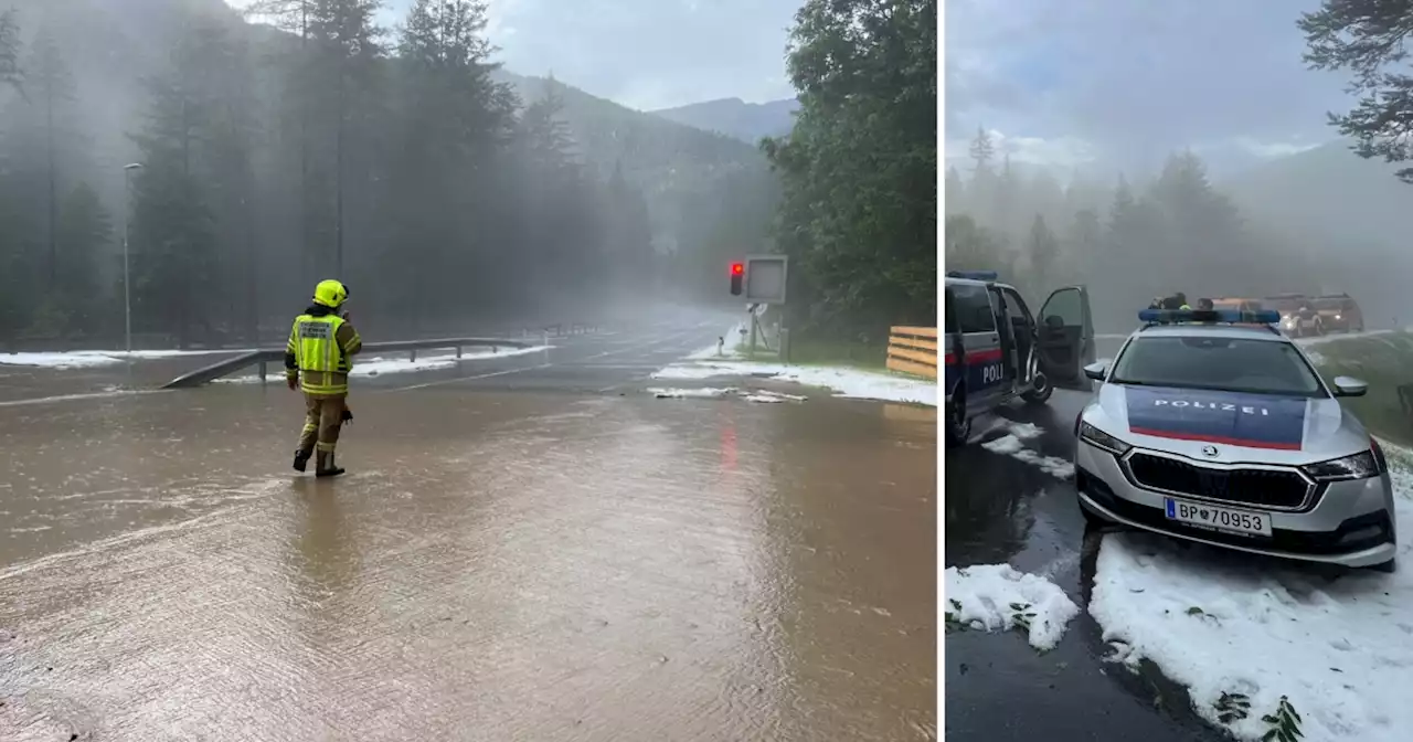 Überflutung und Eisfahrbahn auf der Fernpassstraße