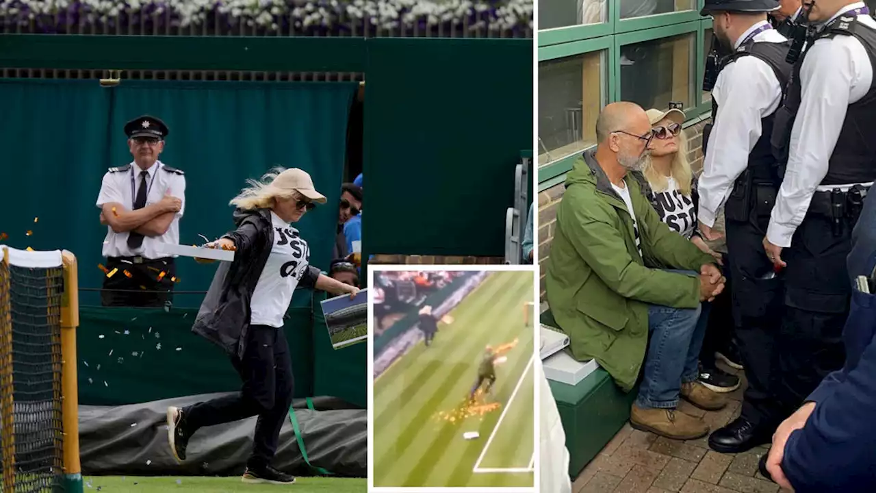 Just Stop Oil protesters hit Wimbledon and scatter orange confetti over Court 18