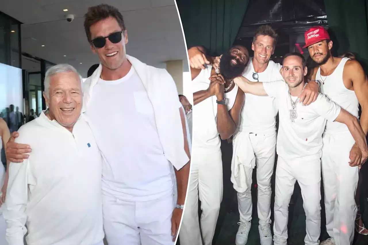 Tom Brady, Robert Kraft all smiles during reunion at Michael Rubin’s Hamptons white party